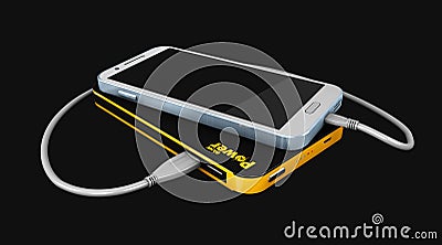 Illustration of Powerbank charging smartphone isolated black Stock Photo