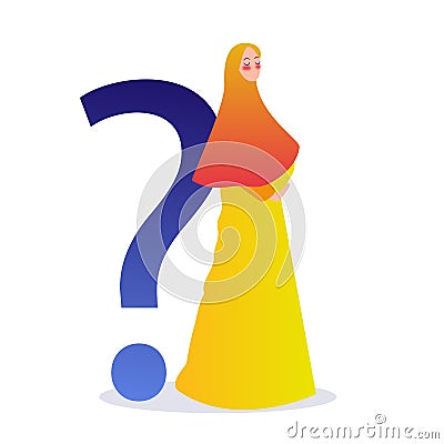 Illustration of a Pregnant Muslim Girl Wearing Hijab have question Vector Illustration