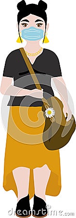 Illustration Pretty Fashionable Obese Woman with FAce Mask Stock Photo