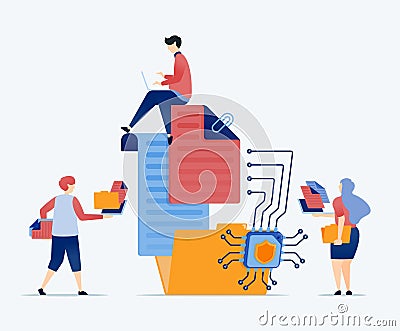 illustration of Processor chips for learning machines assist in organizing files within document storage folders optimizing data Vector Illustration