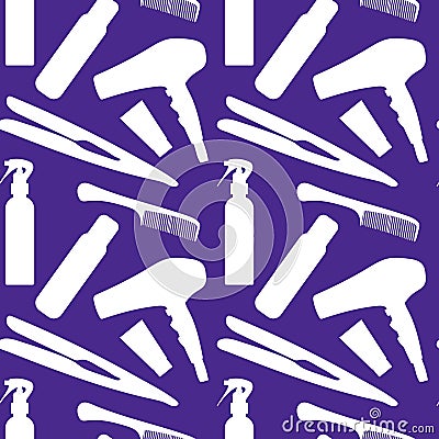 Professional hairdresser tools Barbershop Beauty Hairdressing salon, hair straighteners, curling tongs, scissors Design for print Vector Illustration