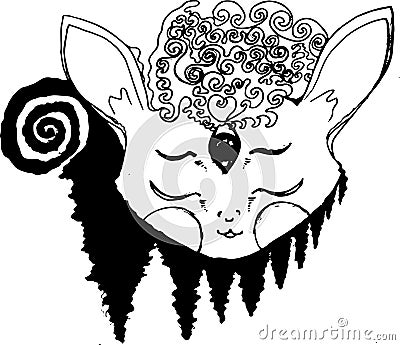 Illustration of a psychedellic animal in meditation, fractal trees. Vector Illustration
