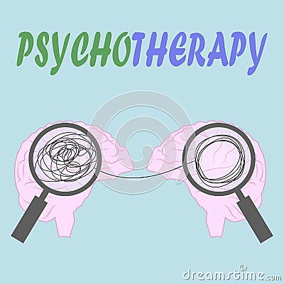 illustration of psychotherapy concept. Man in depression. Tangled ball in head. Psychology illustration Vector Illustration