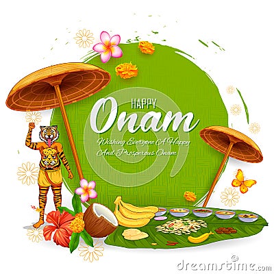 Background for Happy Onam festival of South India Kerala Vector Illustration