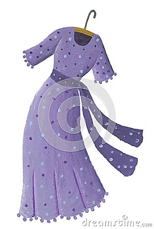 Illustration of purple dress on hanger isolated on white background Cartoon Illustration