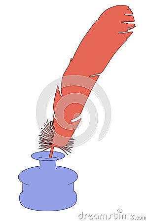 Illustration of quill with inkpot Cartoon Illustration