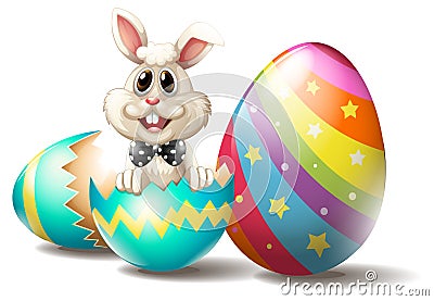 A rabbit inside a cracked easter egg Vector Illustration