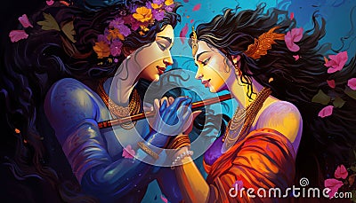 illustration of radha krishna in love image Cartoon Illustration