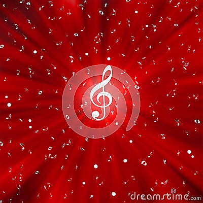 Radial White Music Notes in Red Background Stock Photo