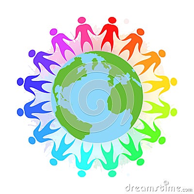 Illustration of rainbow people holding hands Vector Illustration