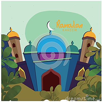 Illustration of Ramadan kareem and Ramadan mubarak. beautiful islamic and arabic hanging lantern and calligraphy wishes holy month Stock Photo