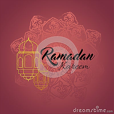 Illustration of Ramadan kareem and Ramadane mubarak with lantern. Traditional greeting card wishes holy month Vector Illustration