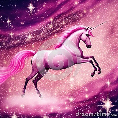 Illustration of ravishing pink unicorn with magical sparkle. Cartoon Illustration