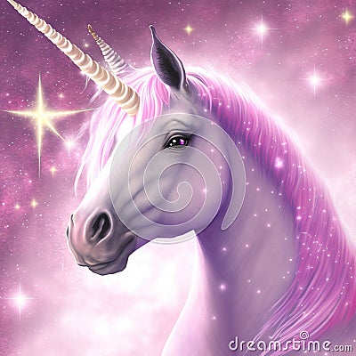 Illustration of ravishing pink unicorn with magical sparkle. Cartoon Illustration