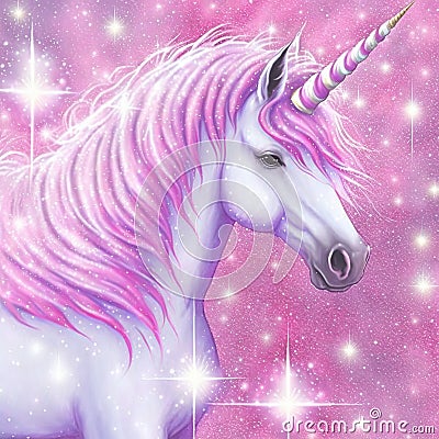 Illustration of ravishing pink unicorn with magical sparkle. Cartoon Illustration