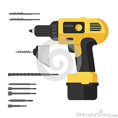 Illustration realistic hammer-drill on flat design Stock Photo