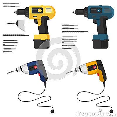 Illustration realistic hammer-drill on flat design Stock Photo