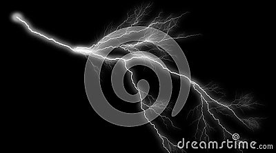 Illustration of realistic lighting thunderbolt on black background. Summer thunder storm Stock Photo