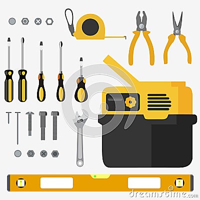 Illustration realistic set of building tools on flat design Stock Photo