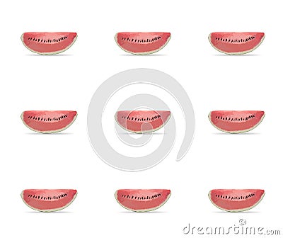 illustration, red apple gala, 9 fruits, arranged in a grid. Cartoon Illustration