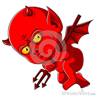 A Red baby Devil with trident Vector Illustration