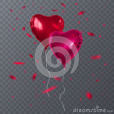 Vector illustration of red balloons shape of heart. Happy Valentines Day Vector Illustration