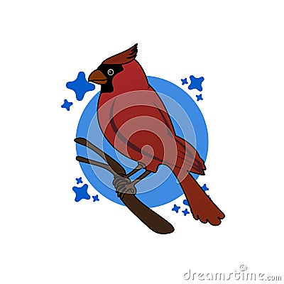 Illustration of Red Bird Cartoon, Cute Funny Character, Flat Design Stock Photo