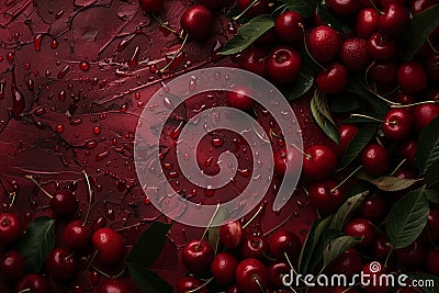 illustration of red cherries background. Generative AI Cartoon Illustration