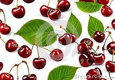 Illustration of red cherries pattern on white background. Stock Photo