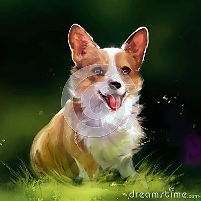 Illustration of red dog on the grass Stock Photo