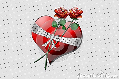 A Big Heart with Two Roses Pop Art! Stock Photo