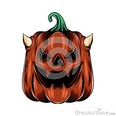 The red monster pumpkin with the little horn for the Halloween inspiration Vector Illustration