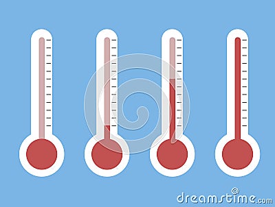 Illustration of red thermometers with different levels, flat sty Vector Illustration