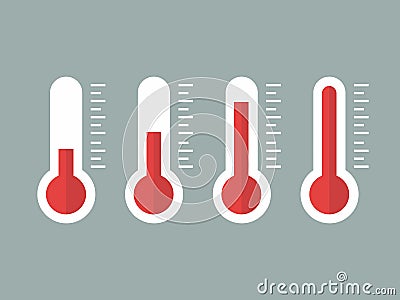 Illustration of red thermometers with different levels, flat style, EPS10. Stock Photo