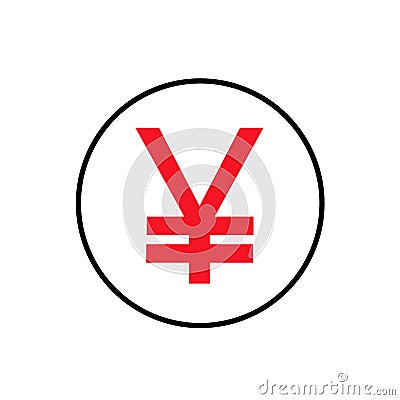 illustration of red yen yuan sign isolated in white color background. Cartoon Illustration