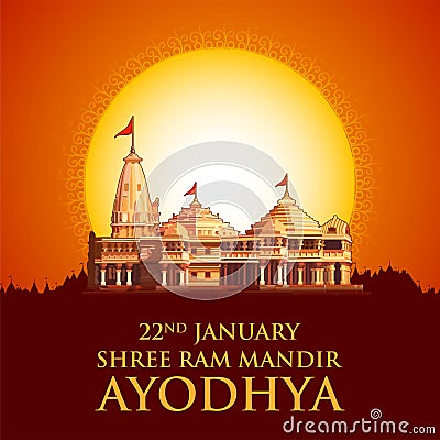 Shri Ram Janmbhoomi Teerth Kshetra Ram Mandir Temple in Ayodhya birth place Lord Rama Vector Illustration