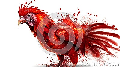 Illustration render blood splash of red rooster artistic isolated on white background Stock Photo