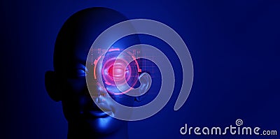 Illustration rendering, ai robot head bionic face with data internet network, deep learning system technology Cartoon Illustration