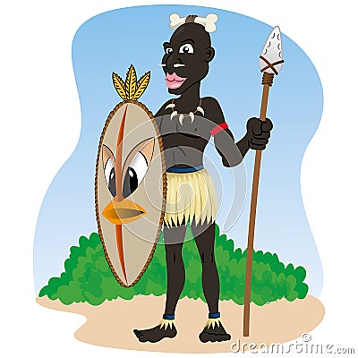 African indigenous African culture warrior holding spear and shield Vector Illustration