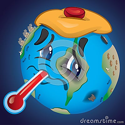 Illustration representing Earth, bruised and saddened by pollution and abuse of man Vector Illustration