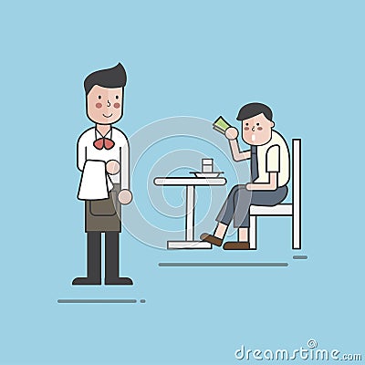 Illustration of restaurant customer giving tip Stock Photo