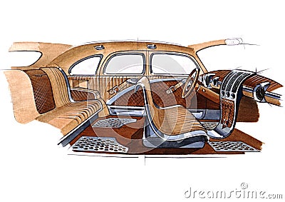 Illustration of a retro car interior design project. Stock Photo