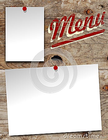 Illustration of menu sign poster with old aged wood grain Stock Photo