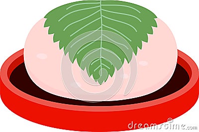 Bean paste rice cake wrapped in a cherry leaf Vector Illustration