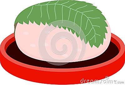 Bean paste rice cake wrapped in a cherry leaf Vector Illustration