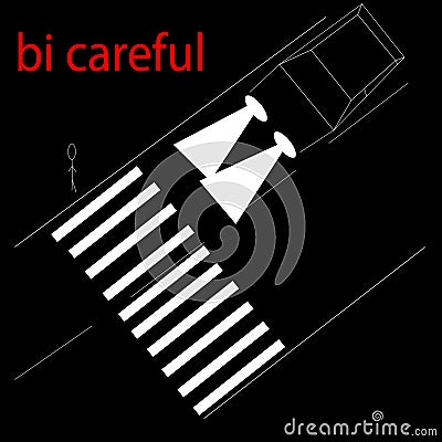 Illustration of the road with a pedestrian crossing at night with the inscription be careful Vector Illustration