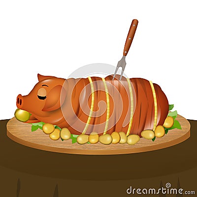 Roast pork with apple Stock Photo