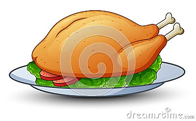 Roasted chicken on platter Vector Illustration