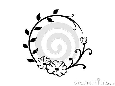 Black and white round floral border Vector Illustration