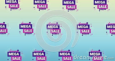 Illustration of rows of sign mega sale on blue background Stock Photo